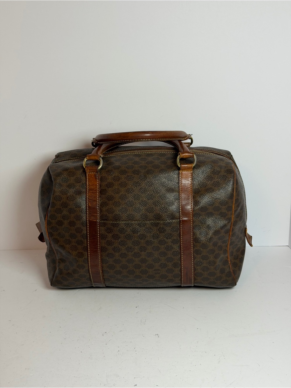 Vintage Celine Macadam Brown Monogram Coated Canvas Boston Bag